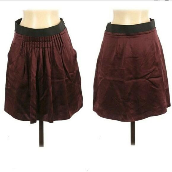 Banana Republic Parochial Silk Pleated Mini Skirt Pockets Burgundy Brown Sz 0 - Picture 8 of 8